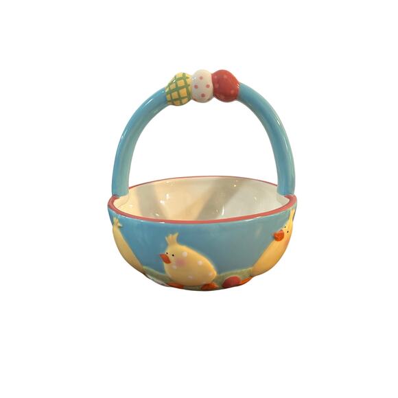 Blossoms & Blooms Ceramic Easter Basket Candy Bowl Chicks Eggs Spring - Picture 1 of 6